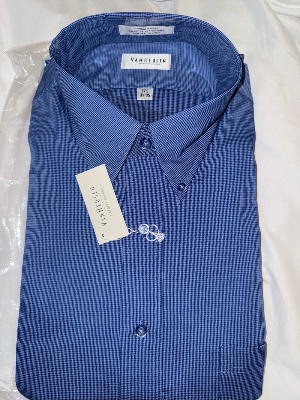 Van Heusen Men’s Blue Pinpoint Oxford Dress Shirt 17.5 34/35 NWT